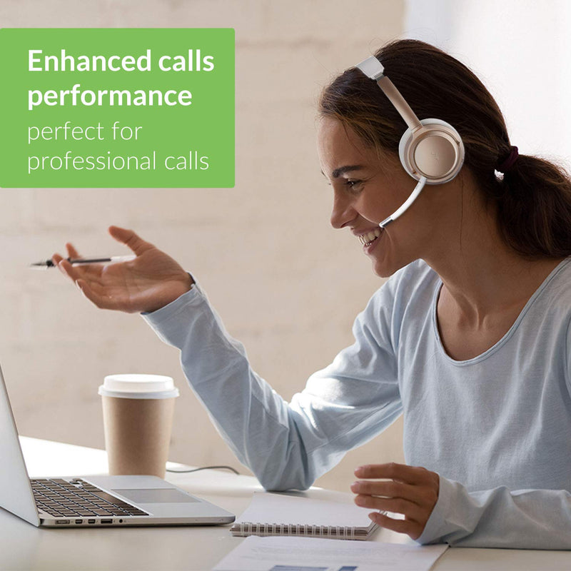 Avantree AH6B Bluetooth 5.0 Headset with Mic, 22+Hr Talk Time, Soft Padding, Lightweight, Wireless On-Ear Headphone with Microphone for PC, Computer, Laptop, Skype, Work from Home, Champaign Gold