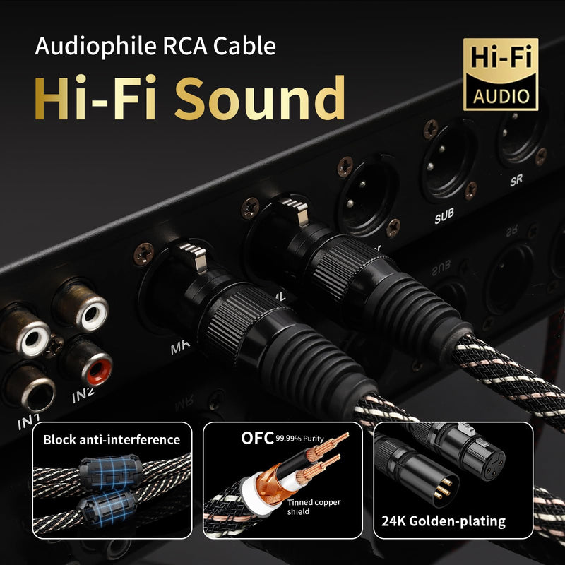 Audiophile HiFi Audio XLR Cables - 2XLR,9.84ft,15 AWG,4N OFC Core,Gold-Plated Plugs,with Nylon Braid,Subwoofer Cable,Compatible with CD Player,AMP,Speaker& Effect Processor(9.84ft/3m) 2-Pack 9.84ft/3m
