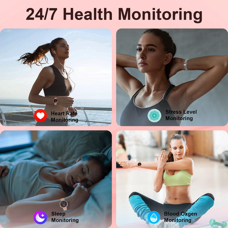 Smart Watch for Women 1.27" HD 3 Band Fitness Tracker Bluetooth Call | Compatible Android iPhone Phone with SpO2/Heart Rate/Sleep Monitor,120+ Sports Modes IP68 Waterproof Smartwatch Rose Gold Rose Gold-3 Bands)