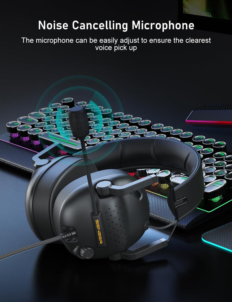 [AUSTRALIA] - SENZER SG500 Surround Sound Pro Gaming Headset with Noise Cancelling Microphone - Soft Memory Foam Padding - Portable Foldable Headphones for PC, PS4, PS5, Xbox One, Switch - Black 