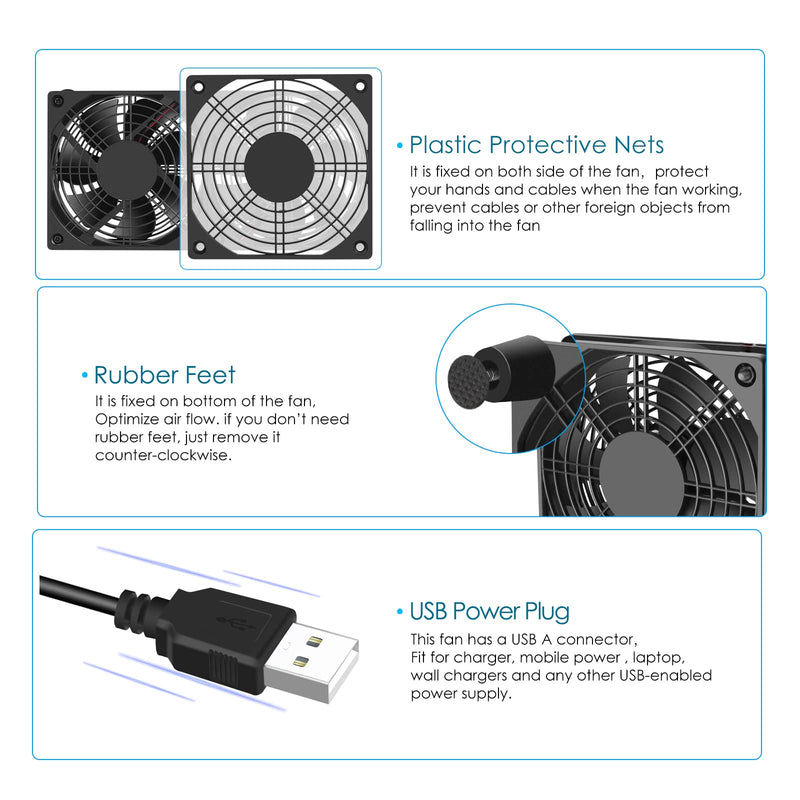 Qirssyn 120mm 5V USB Fan with Multi Speed Controller for Router Modem Receiver DVR Xbox TV Box T-Mobile Home Internet Gateway SSD Cooling 1225USB-A1