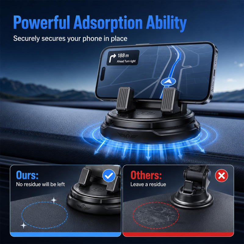 Car Phone Holder 360 Degree Rotation, 2026 New Dashboard Phone Mount with Adjustable Spring Clip for Smartphones