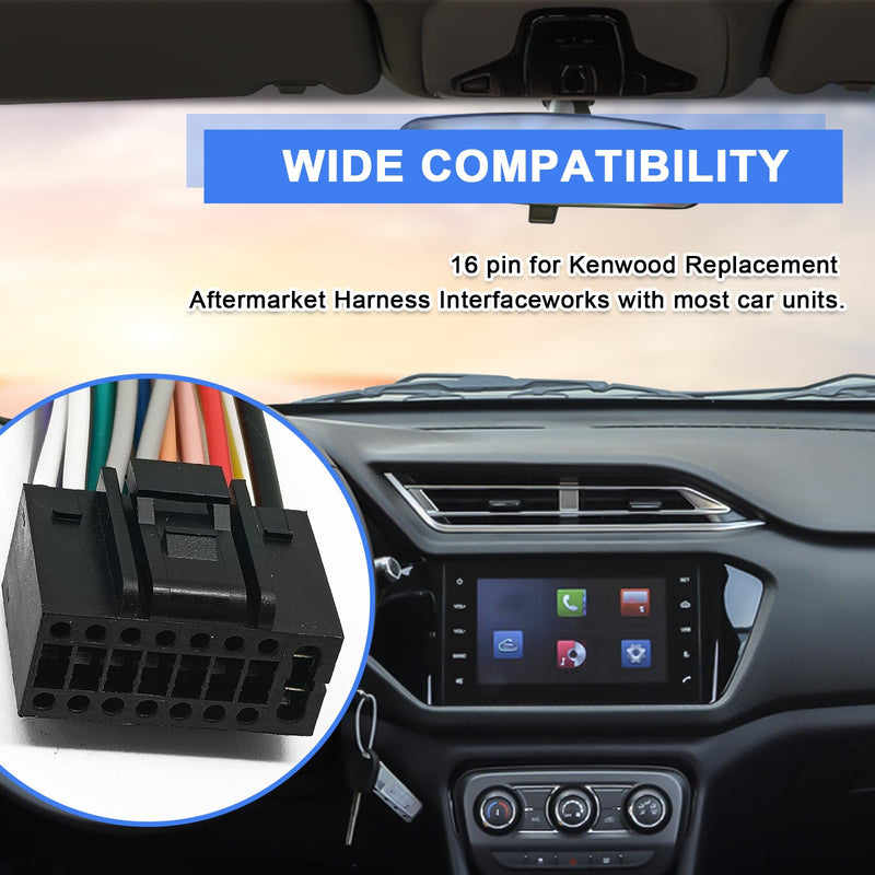 [AUSTRALIA] - 16 Pin Vehicle Aftermarket Wiring Harness Compatible with Kenwood CD DVD Navigation in-Dash,Kenwood car Stereo Wiring Harness,XT91016 Car Stereo CD Player Wiring Harness 