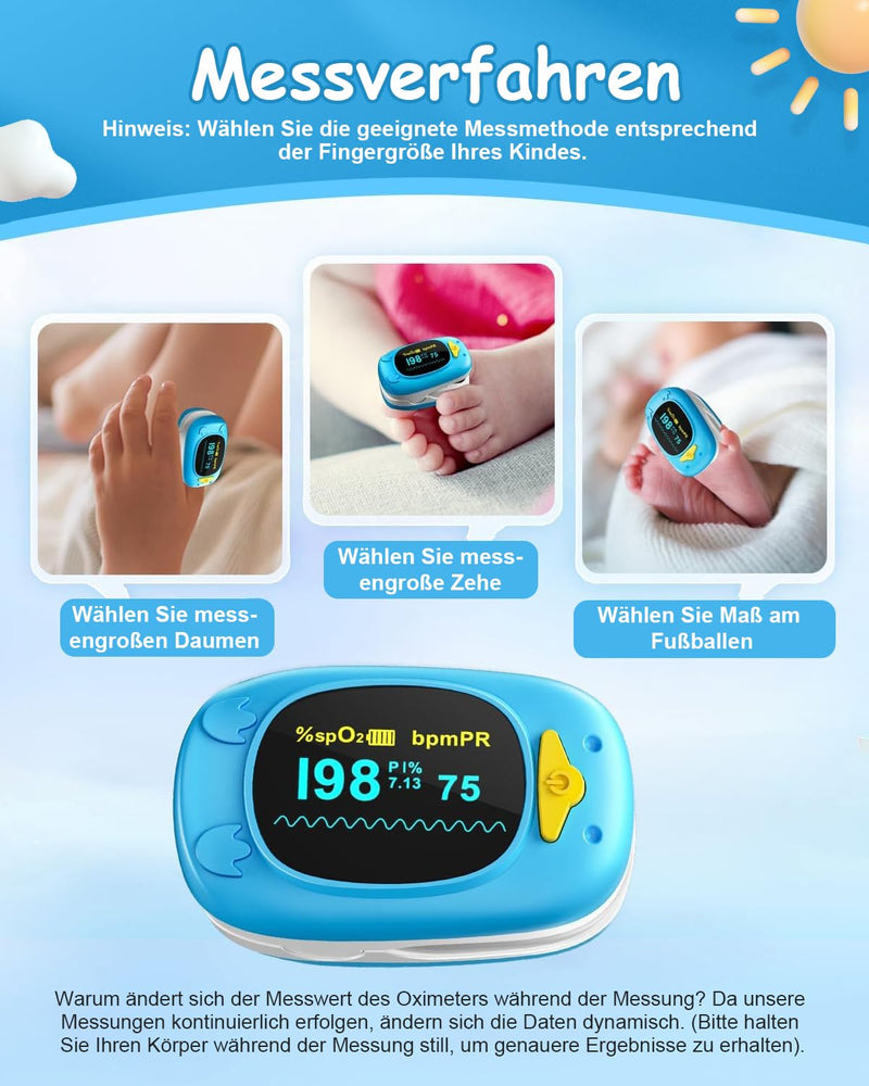 HealthTree Portable Fingertip Blood Oxygen Saturation Monitor, Pediatric Pulse Oximeter with OLED Screen, 2 AAA Batteries Included, Suitable for Baby and Kids Blue