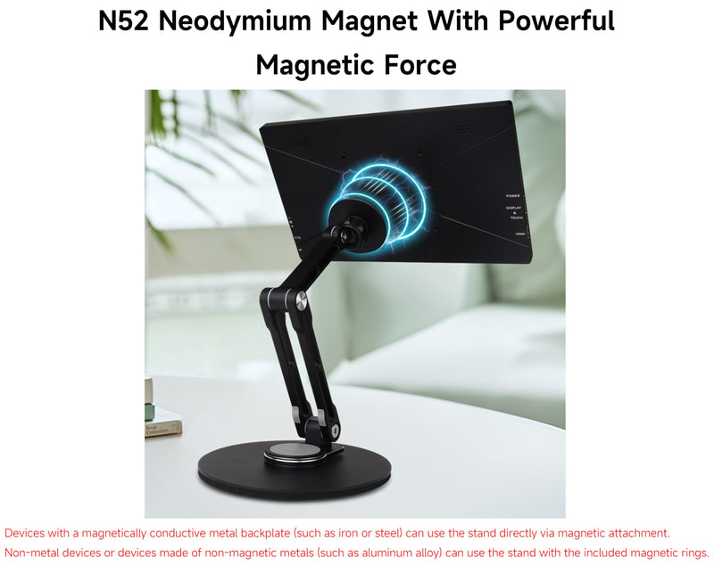 Portable Magnet Monitor Adjustable Stand Magnetic N52 Neodymium, Compatible with 4~18.5inch Monitors, Supports Multi-axis Rotation, Comes with Magnetic Metal Rings, Foldable for Easy Storage