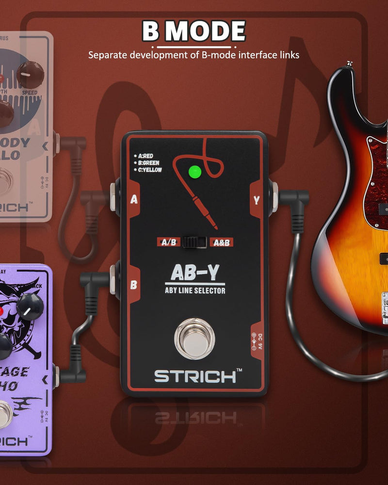 STRICH Dual Channel ABY Guitar Pedal, Electric Guitar Box Line Selector, Versatile AB Switch, True Bypass for Electric Guitar, Red and Black Dark Black and Red