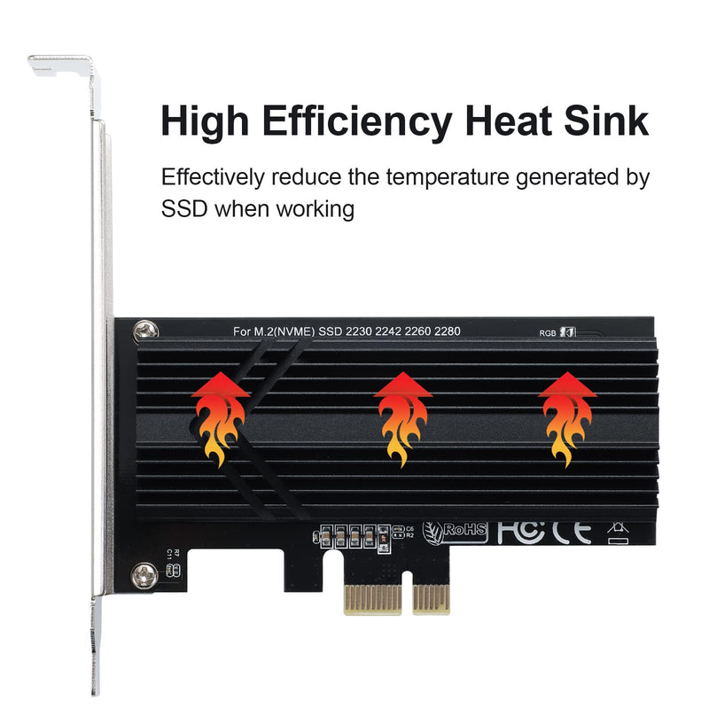 ACTIMED NVMe PCIe Adapter M.2 SSD to PCI-e / Powerful Heat Sink Dissipation / PCIE X1 Interface Compatible with PCI-e Slots X1, X4, X8, X16 / for M-Key M.2 SSD / 2230 2242 2260 2280 / Toolkit Included PCIE X1(X4X8X16)