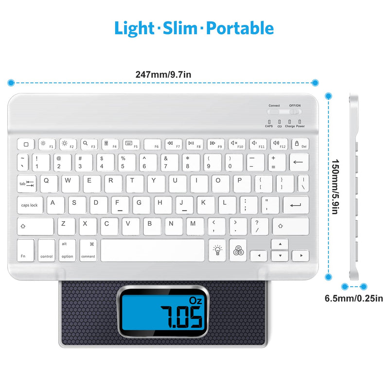 OMOTON Bluetooth Keyboard, Wireless Rechargeable Keyboard for iPad, iPad Pro, iPad Mini, iPad Air with Illuminated LED (White) White