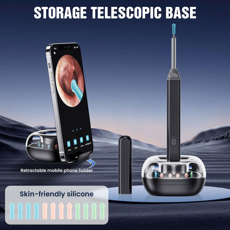 PKBD Ear Wax Remover Ear Cleaner for Adults Ear Cleaner with 1920 HD Camera Otoscope Storage Box, Sturdy Chip, Anti-Shake, Suitable for Adults / Children, Black