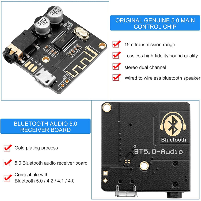 5pcs Bluetooth Audio Receiver Board BT 5.0 Stereo Audio Amplifier 3.7-5V Car Speaker Amplifier for DIY