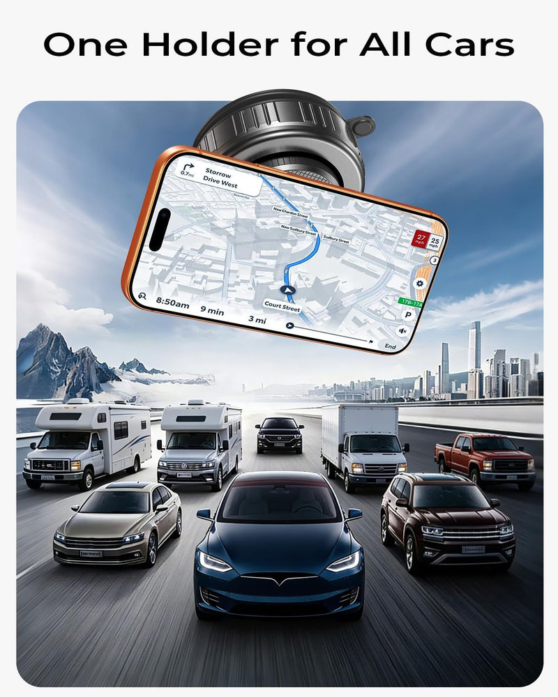 Vacuum Magnetic Car Phone Holder for MagSafe, Car Mount, Black | 109+ Lbs Vacuum Suction and 2800+Gf Magnetic Grip with 360° Rotation for Secure Mounting on Dashboards, Windshields & Mirrors
