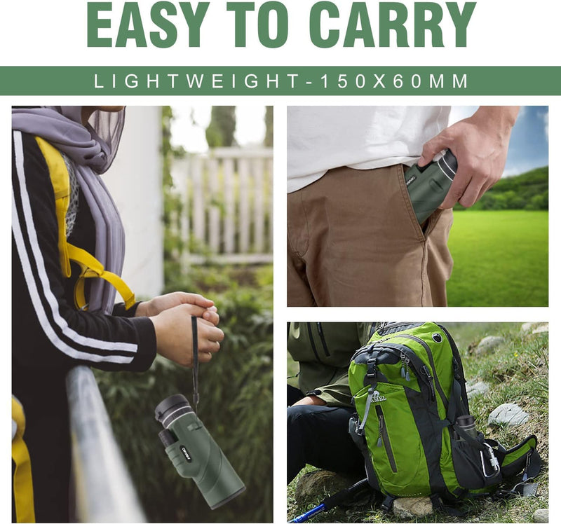 Birthday Gifts for Men Dad Him Husband Teen, 10×42 Monocular Telescope for Adults, High Powered FMC & BAK4 Scope, Compact Monocular, White Elephant Gift, Outdoors Survival Hiking Gear for Adventure GREEN