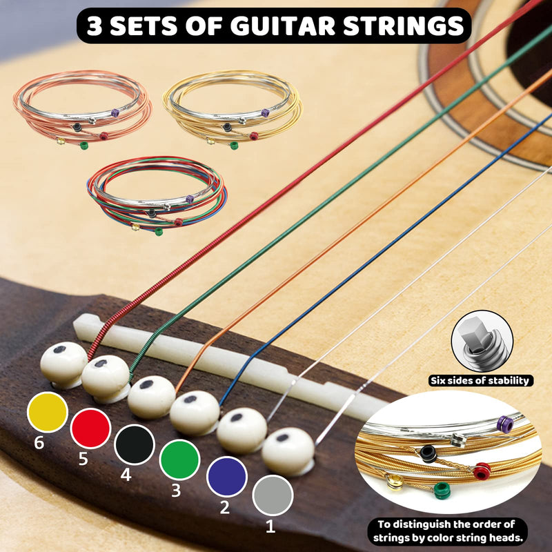 [AUSTRALIA] - Anvin Acoustic Guitar Accessories Kit - Including Guitar Strings, Tuner, Capo, Restring Tool, Pick Holder, Bridge Pins, Guitar Nuts and Saddles, Finger Picks (53 Pcs) Update Kit-52Pcs 