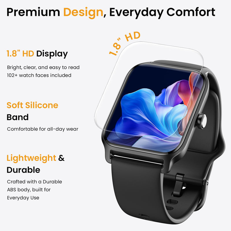 Fitpolo Smart Watches for Men Android & iPhone, Alexa Built-in [1.8" HD Screen] IP68 Waterproof Fitness Watch with Bluetooth Call (Answer/Make), Heart Rate/Sleep/SpO2 Monitor, 105+ Sports Tracker Black