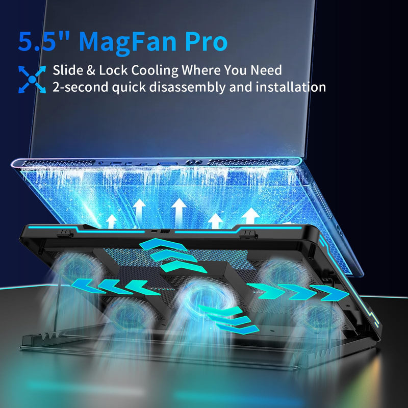 DEPGI Laptop Cooling Pad, Laptop Cooler Stand with 5.5" Movable Fan Easy to Clean, 10 RGB Light Modes, Auto Temp Sensor & 3-Speed Manual Control, Ultra Quiet ≤40dB for 14–17.3 Inch Laptops Standard Black