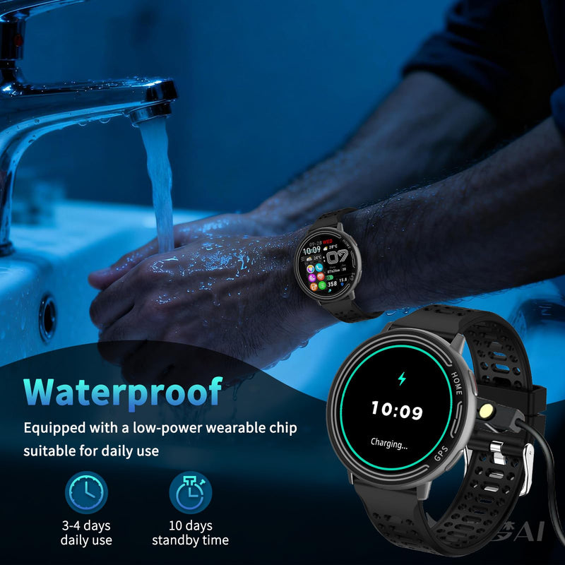 GPS Smart Watch for Men, 1.39" AMOLED Screen Smartwatches, GPS, AI, Bluetooth Call & Text, Health, 100+ Sport Modes Sleep 3ATM Waterproof Activity Fitness Tracker, Smartwatch for Android iPhone Black