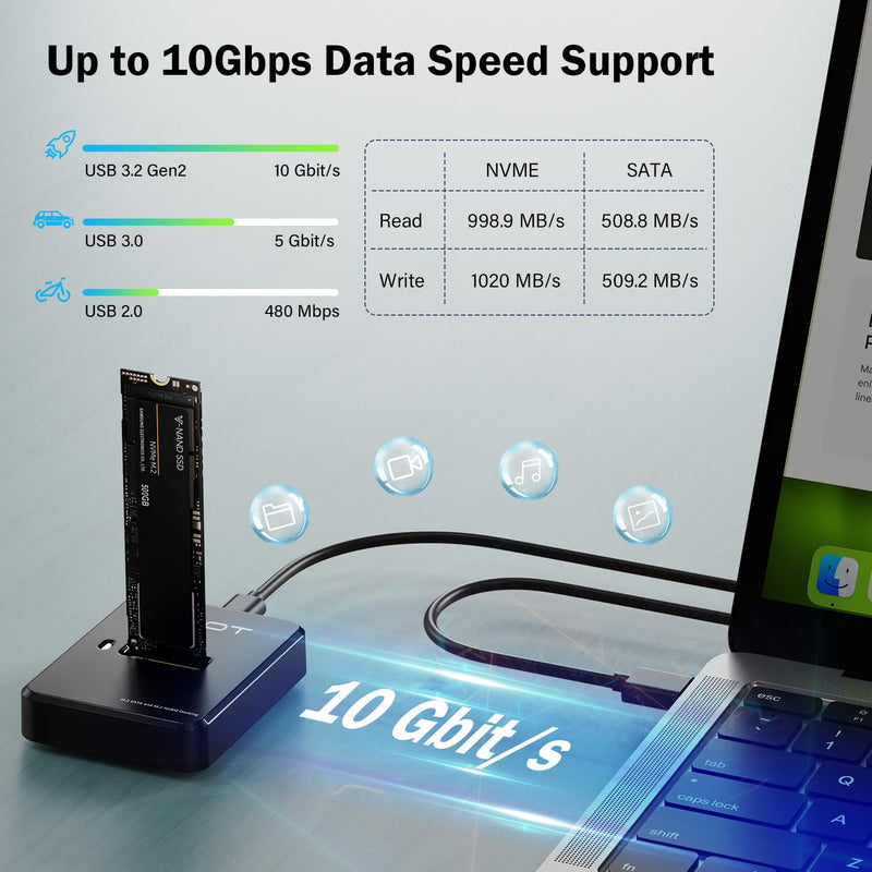 M.2 Dock + M.2 SSD Enclosure NVMe SATA Reader - SD03 Square+C36