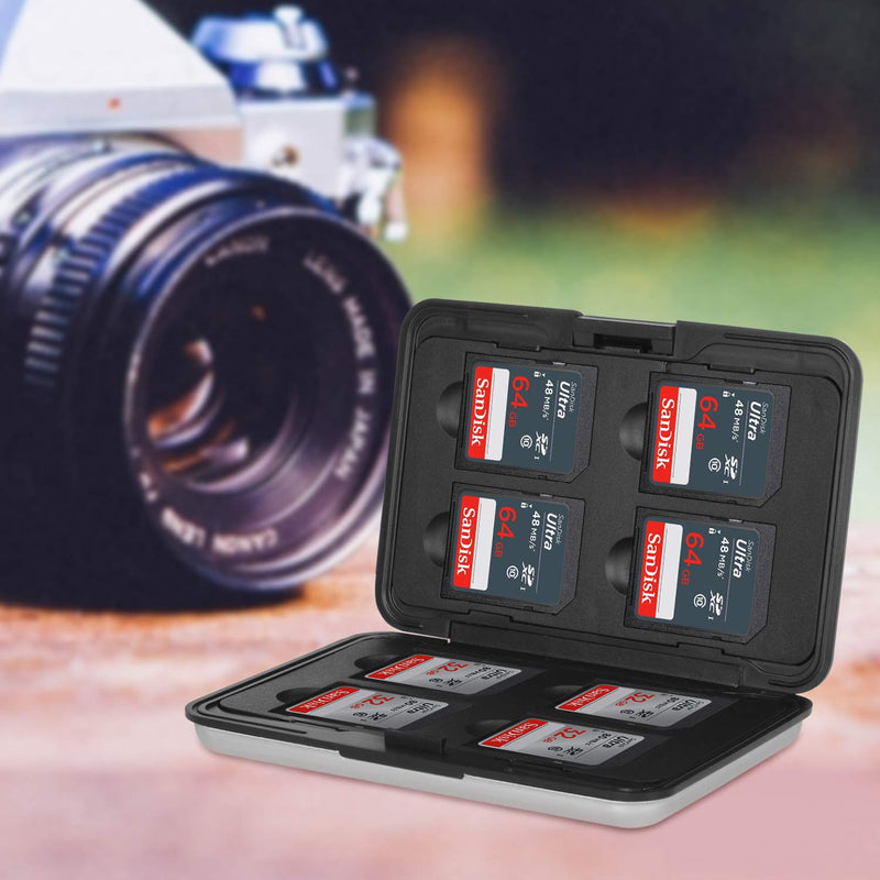 Qkenvo Aluminum Shock Resistant Carrying Box Holder Memory Card Storage Box Case Holder 8 Slots for SD SDHC MMC Micro SD TF Cards Silver