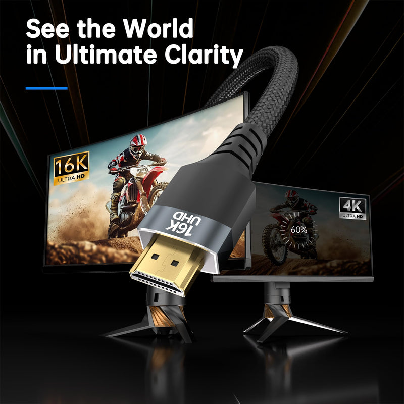16.5FT 96Gbps Ultra High Speed HDMI 2.2 Cable,Gold-Plated Connectors,Supports 16K@60Hz,4K@240/480Hz,Dynamic HDR10+,3D,eARC,X and HDCP 2.2 & 2.1,Compatible with PS5, Xbox,Gaming PC,Projector 16.5FT