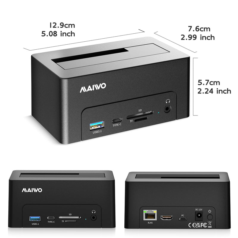 MAIWO Hard Drive Docking Station for 2.5 3.5 Inch SATA HDD SSD, USB 3.0/eSATA 5Gbps Speed with UASP, 24TB Capacity, External HDD Reader