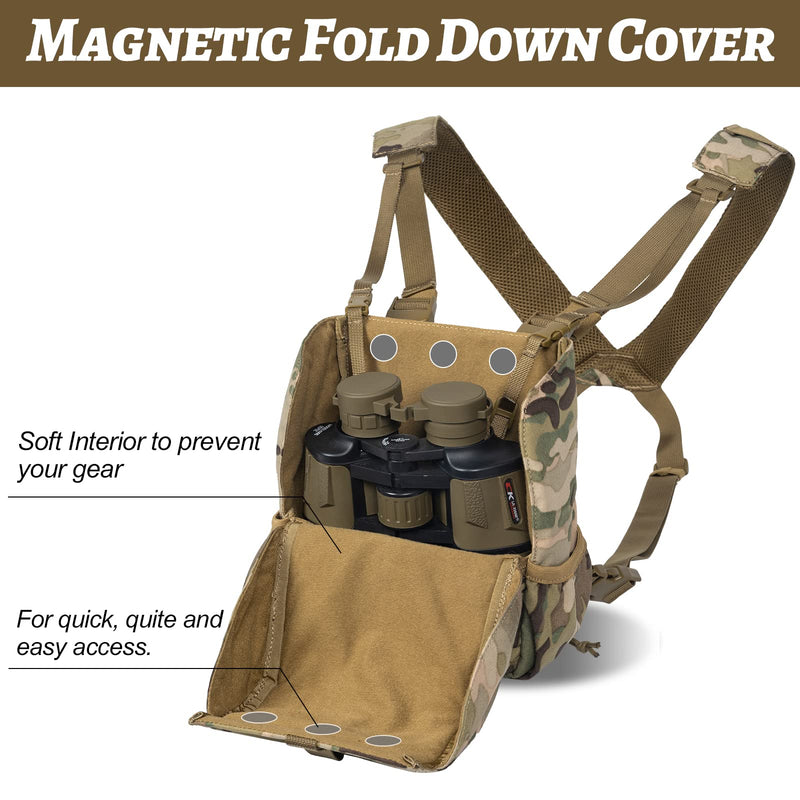 VISMIX Binocular Harness, Adjustable Binocular Harness Chest Pack with Rain Cover for Hunting Hiking Shooting Camo Medium