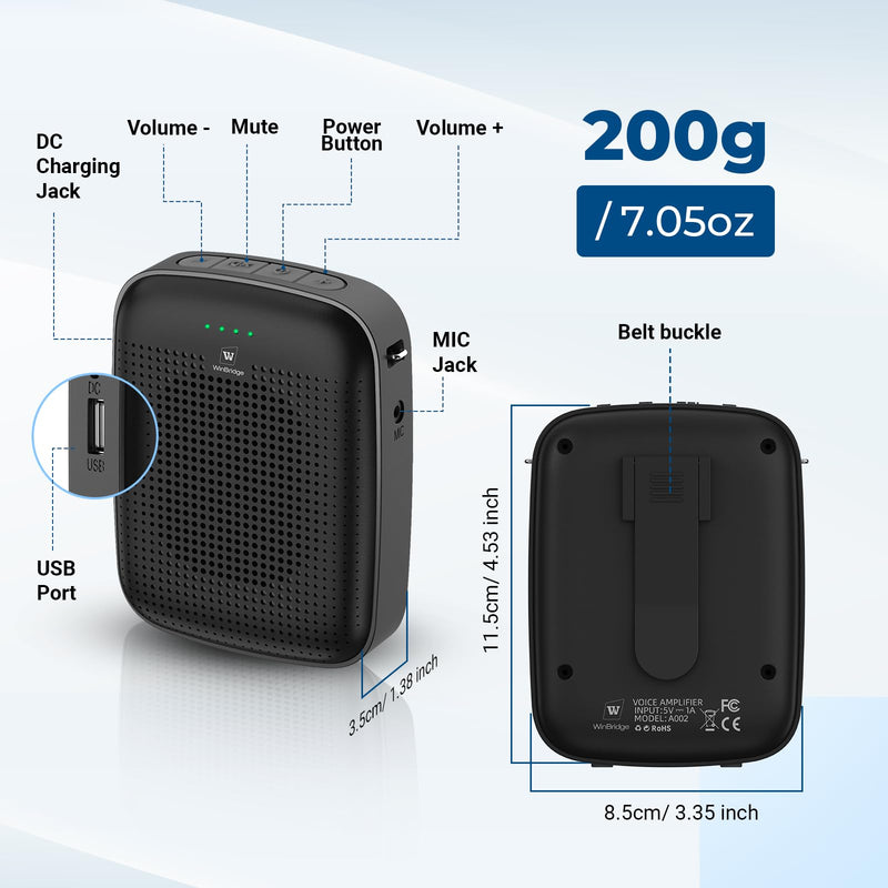 [AUSTRALIA] - Wireless Bluetooth Voice Amplifier for Teachers – 15W Portable Mini Amplifier Speaker with Wireless Microphone Headset, Personal Mic for Classroom, Teaching, Training & Public Speaking – A002 