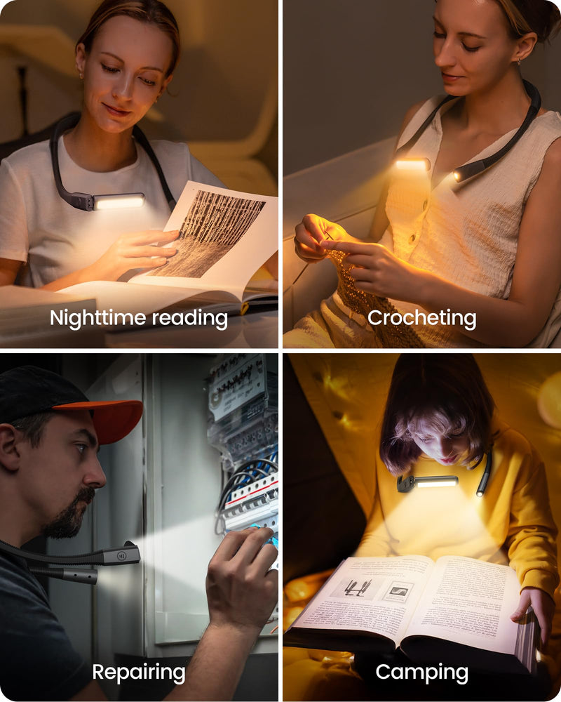 Glocusent USB Rechargeable Book Light, Portable Clip-on LED Reading Light, Reading Lights for Books in Bed with 3 Amber Colors & 5 Brightness Dimmable, Compact & Long Lasting, Perfect for Book Lovers
