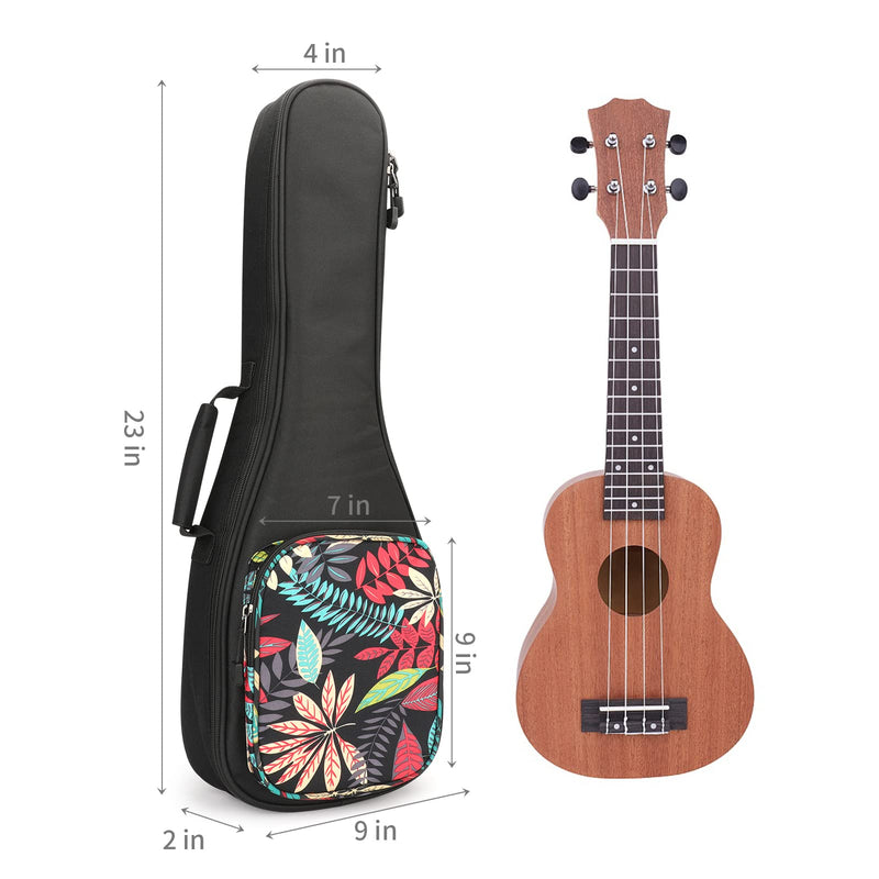 Ukulele Bag,21 23 26 Ukelele Case Thicker Pad For Soprano Concert Tenor Uke with Double Adjustable Straps and Handle (23 Inch, Black Leaves) 23 Inch