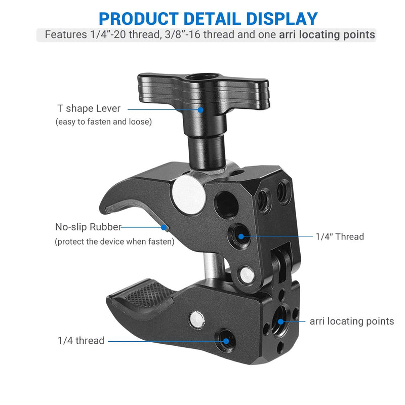[AUSTRALIA] - SMALLRIG Super Clamp with 1/4"-20 Thread Holes, 3/8"-16 Locating Pin for ARRI Standard, T-Shaped Wingnut and Rubber Pads 