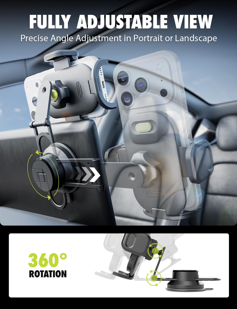 Bracketron TripGrip Pro Tesla Phone Holder, Suction Cup, 360° Rotation | 3-in-1 Tesla phone holder mount with TemperBond suction technology, secure dashboard and windshield installation
