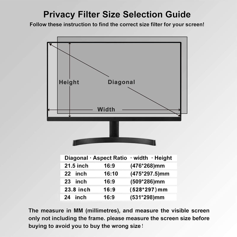 23 inch Computer Privacy Screen Filter - Compatible 16:9 Aspect Ratio Widescreen Monitor - Blue Light Filter - Anti-Glare & Anti-Scratch Protector Film (23" Widescreen (16:9)) 23" Widescreen (16:9 )