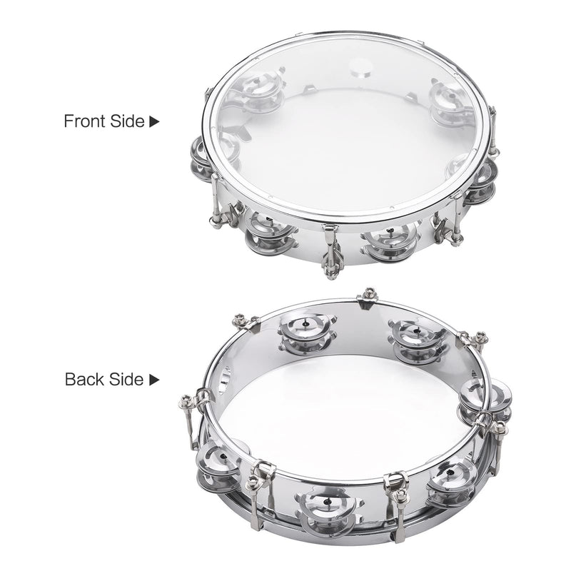 Tambourine, Handbell, Jingle Bell Double Row Metal Cymbals Drum Instrument, Handheld Percussion for Dancing, Singing, Karaoke, Music Class (8-inch) 8-inch