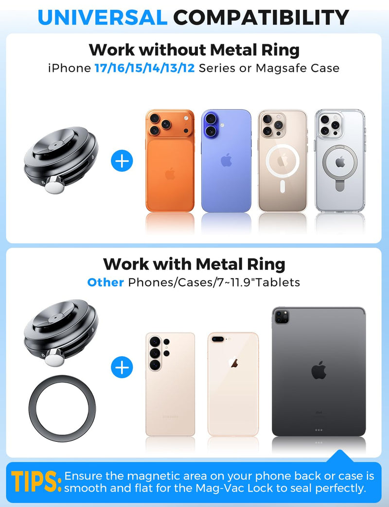 eSamcore MagSafe Car Mount, Off-Road Mag-Vacuum Lock Magnetic Phone Holder | Windshield, Dash, 20 N55 Magnet, Adjustable MagSafe stand, Mag-Vac Lock, iPhone 17 16 15 14 Pro Max, iPad, Tablet, 4.7”-11.9”