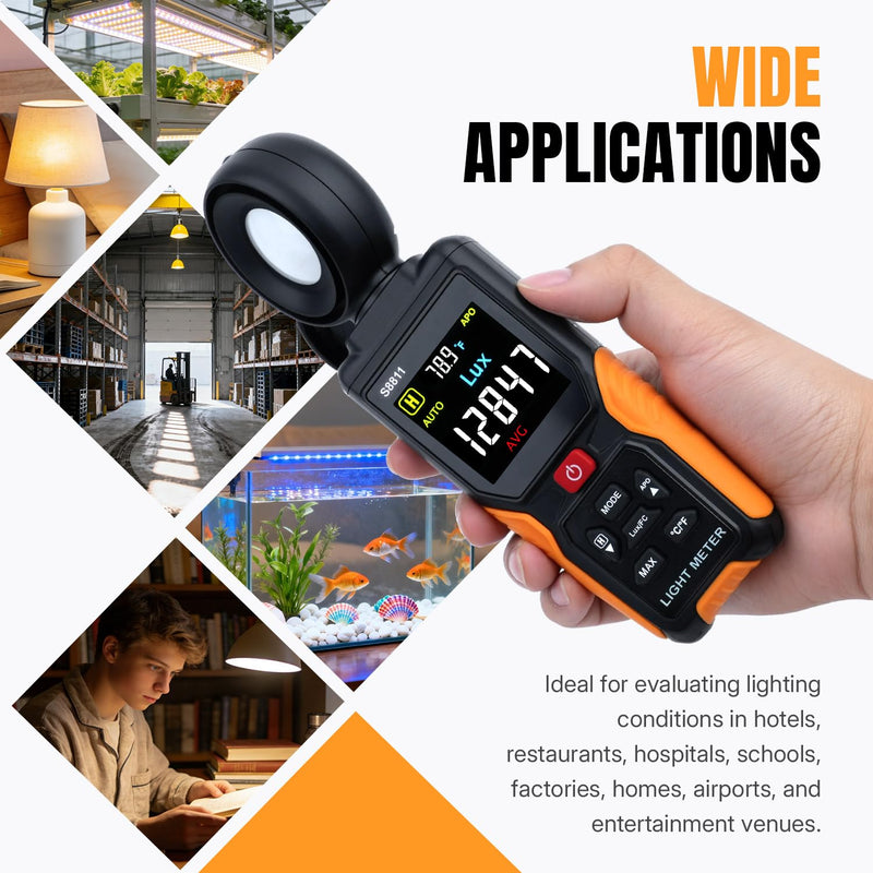 [AUSTRALIA] - Mcbazel Digital Light Meter with HD Color Screen, 270° Rotatable Head & Fast 8X/s Sampling – High-Precision Illuminance Meter (200,000 Lux/FC) for LED Grow Lights, Plants, Photography & Lumen Testing 