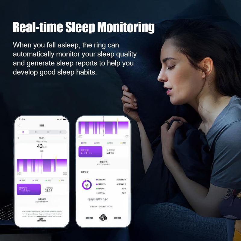 Smart Ring for Women Men, Fitness Tracker with Heart Rate/Blood Oxygen/Blood Pressure/Sleep/Pedometer Monitor, No Subscription Fee, IP68 Waterproof Health Rings for iOS & Android