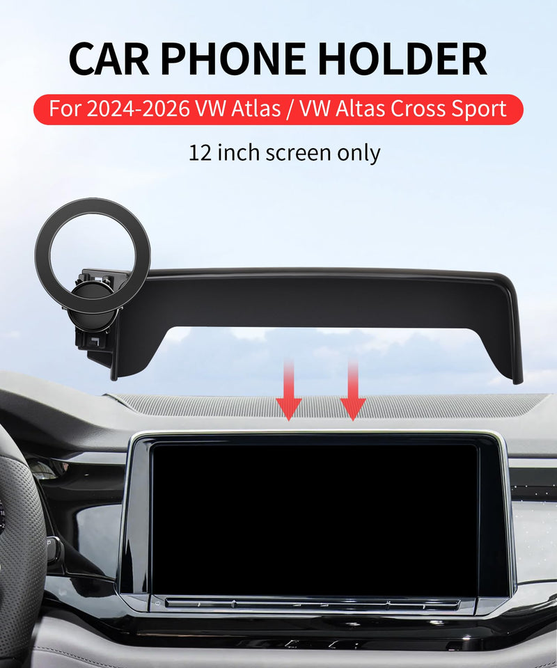 Car Phone Holder for Volkswagen Atlas/Cross Sport 2024-2026,12"Screen Mount | VW Magsafe Accessories Magnetic Cell Phone Mount Clip Compatible with iPhone, 3D fit Stable Dashboard Navigation Bracket