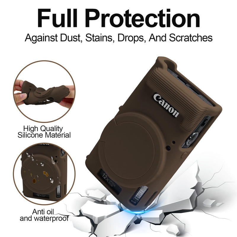 [AUSTRALIA] - Easy Hood Case for Canon PowerShot IXY 650/ELPH 360 Camera, Soft Silicone Camera Cover with Removable Lens Cap, Slim Fit Anti-Scratch Carrying Protective Case Camera Body Skin Sleeve(Brown) Brown 