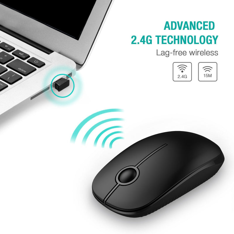 Wireless Mouse, Vssoplor 2.4G Slim Portable Computer Mice with Nano Receiver for Notebook, PC, Laptop, Computer (Black) Black