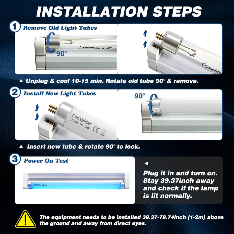 [AUSTRALIA] - COOSPIDER T8 F10 U/V BL 10W Replacement Light Bulb, CFL Fluorescent Straight Tube, Fluorescent Light for Home/Office, 13 Inch Light Tube for 20W Electric Zapper G13 Base, 10W 6PCS 10w-6-packs 
