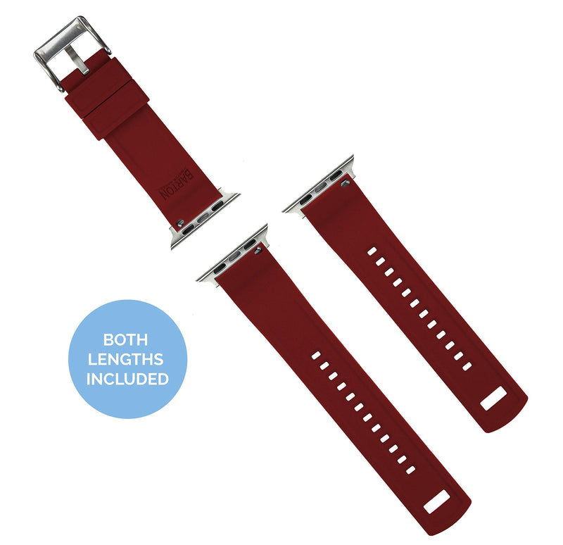 BARTON WATCH BANDS - Elite Silicone Watch Bands Compatible with Apple Watch Models - 1, 2, 3, 4, 5, 6, 7, 8, 9, 10, SE, Ultra & Ultra 2 Small (38mm/40mm/41mm) Black Top / Crimson Red Bottom
