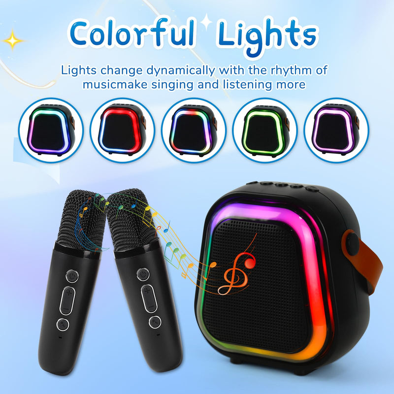 Kids Karaoke Machine for Adults, Portable Bluetooth Mini Karaoke Microphone, Singing Speaker with 2 Wireless Mic and Party Light, Birthday Gifts for Boys Girls, Family Home Party