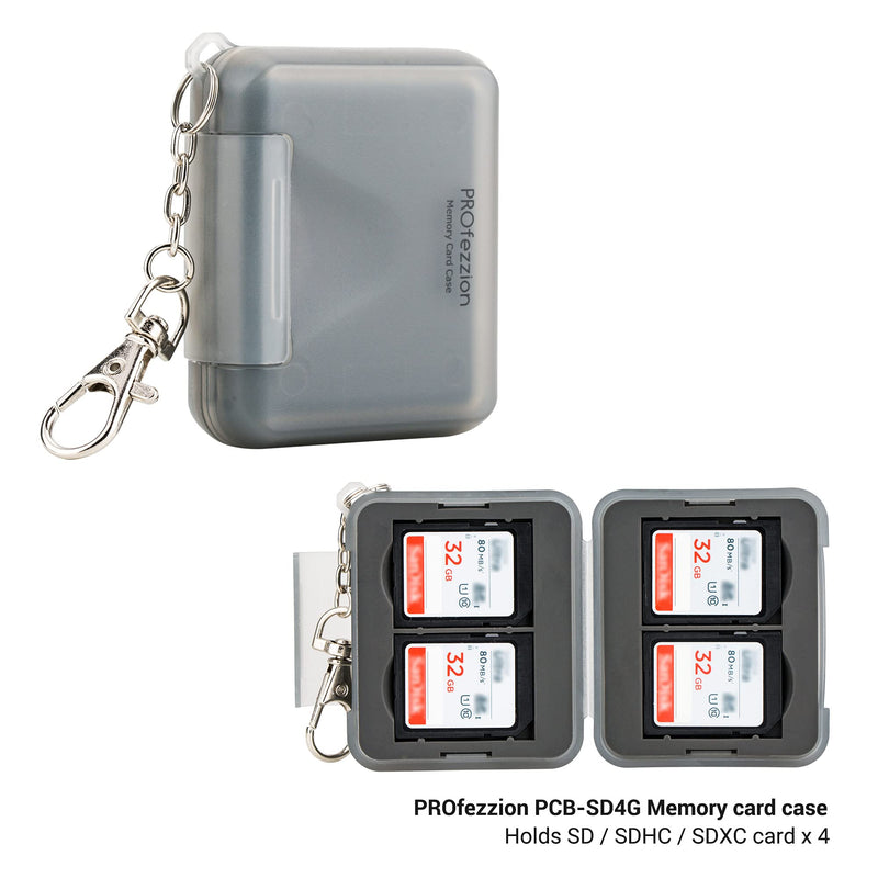 PROfezzion 4 Slots Portable SD Card Holder, [Water-Resistant] [Anti-Shock] SD Card Case Storage for 4 SD /SDXC /SDHC Cards, Memory Card Hard Carrying Box Keeper Protector with Rubber Interior, Grey 4 Slots SD