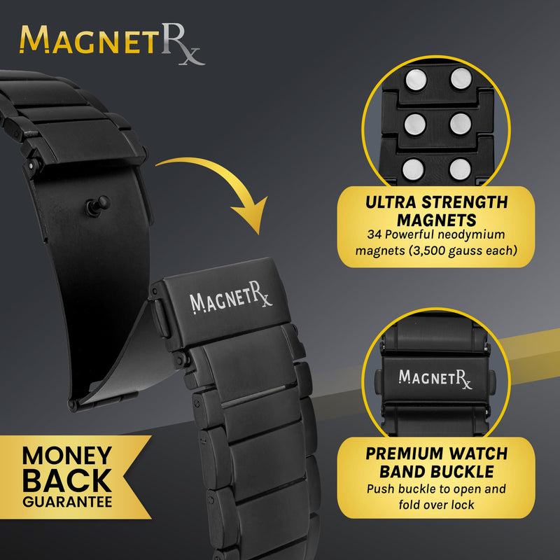 MagnetRX® Magnetic Band Compatible with Apple Watch - 316L Stainless Steel Ultra Strength Magnet Watch Band Compatible for Apple watch Series 9/8/7/6/5/4/3/SE (42mm/44mm/45mm, Black) 42mm/44mm/45mm