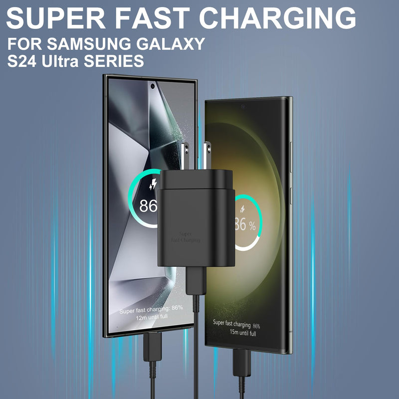 Super Fast Charger Type C, 25W USB C Wall Charger Fast Charging for Samsung Galaxy S24 Ultra/S24/S24+/S23 Ultra/S23/S22 Ultra/S22/S21 Ultra/S20 Ultra/Note 20 with 10FT Long Type C Charger Cable 2Pack Black