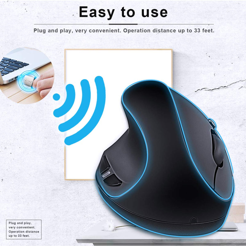 Left-Handed Mouse,2.4GHz Ergonomic Vertical DPI 800/1200/1600 Wireless Mouse with USB Receiver for Small Hand,Black Black