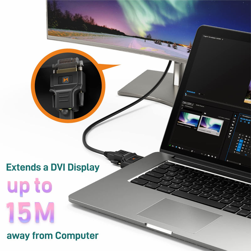 DVI CAT5E/6 Mini Extender, DVI CAT5 with EDID Emulator, Passive, Resolution Up to 1920x1200@60Hz, Transmission Distance Up to 100ft(30m), No Need to Separate TX/RX, TAA Compliant
