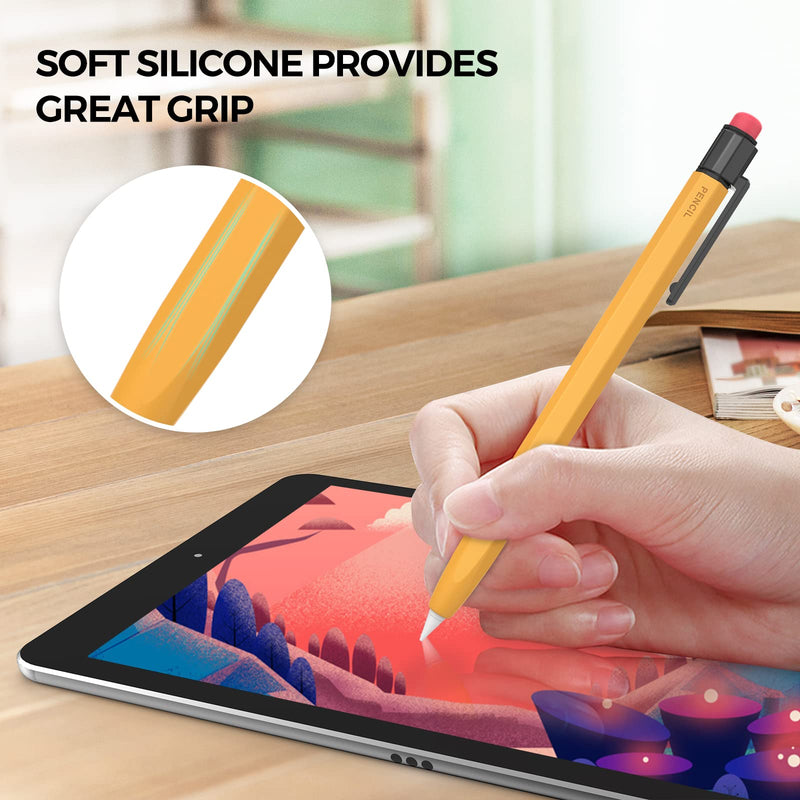 iPencil Case Sleeve Silicone Protective Cover Perfect Grip Skin Classic Design with Sturdy Clip Compatible with Apple Pencil 1st Generation (Yellow) Yellow