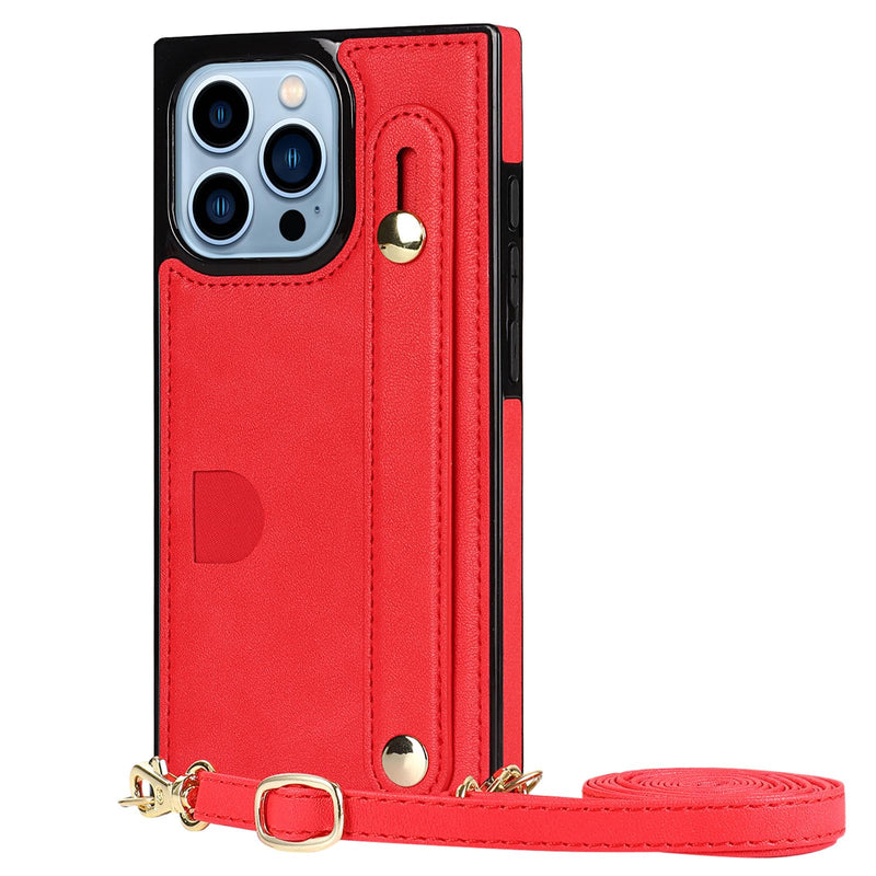 CCSmall for iPhone 15 Pro Max Case with Card Holder for Women, Phone Case Crossbody with Wrist Strap & Removable Adjustable Shoulder Lanyard Cover for iPhone 15 Pro Max KB Red