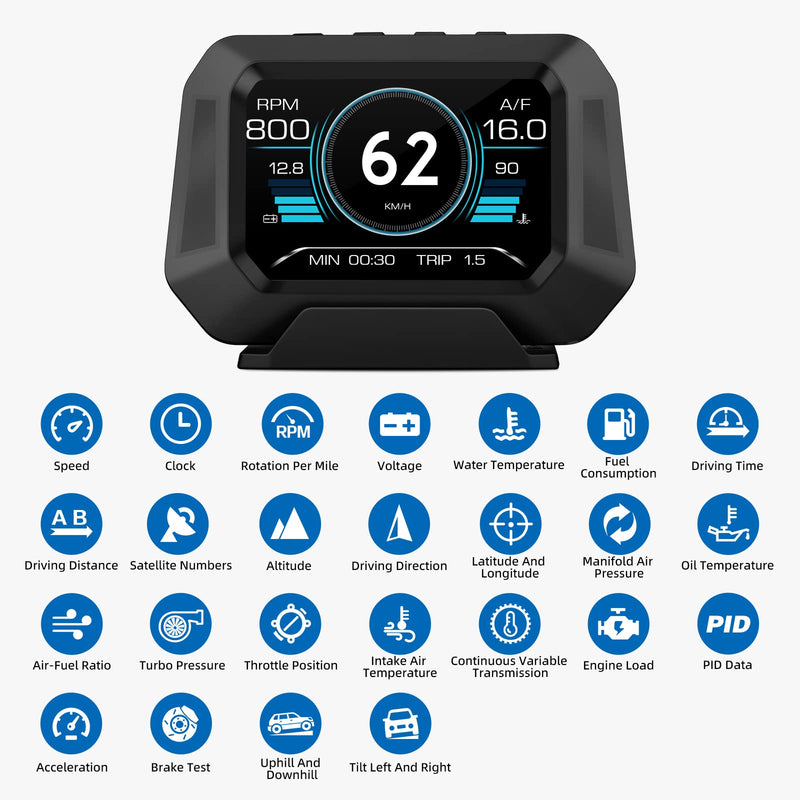 [AUSTRALIA] - Obd2 Gauge Display P21, Heads Up Display for Cars, Displaying Multiple Functions, Speedometer, Slope Meter, Suitable for All Car 