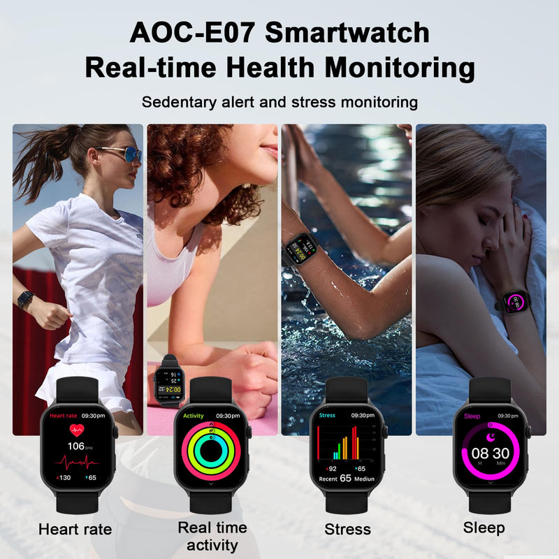 AOC Smart Watch with 1.95" AMOLED Display, ChatGPT AI& Bluetooth Call, Fitness Tracker for Women Men, Heart Rate & Sleep Monitor, 100+ Sports Modes, 10 Days Battery, IP68 Waterproof, Silver